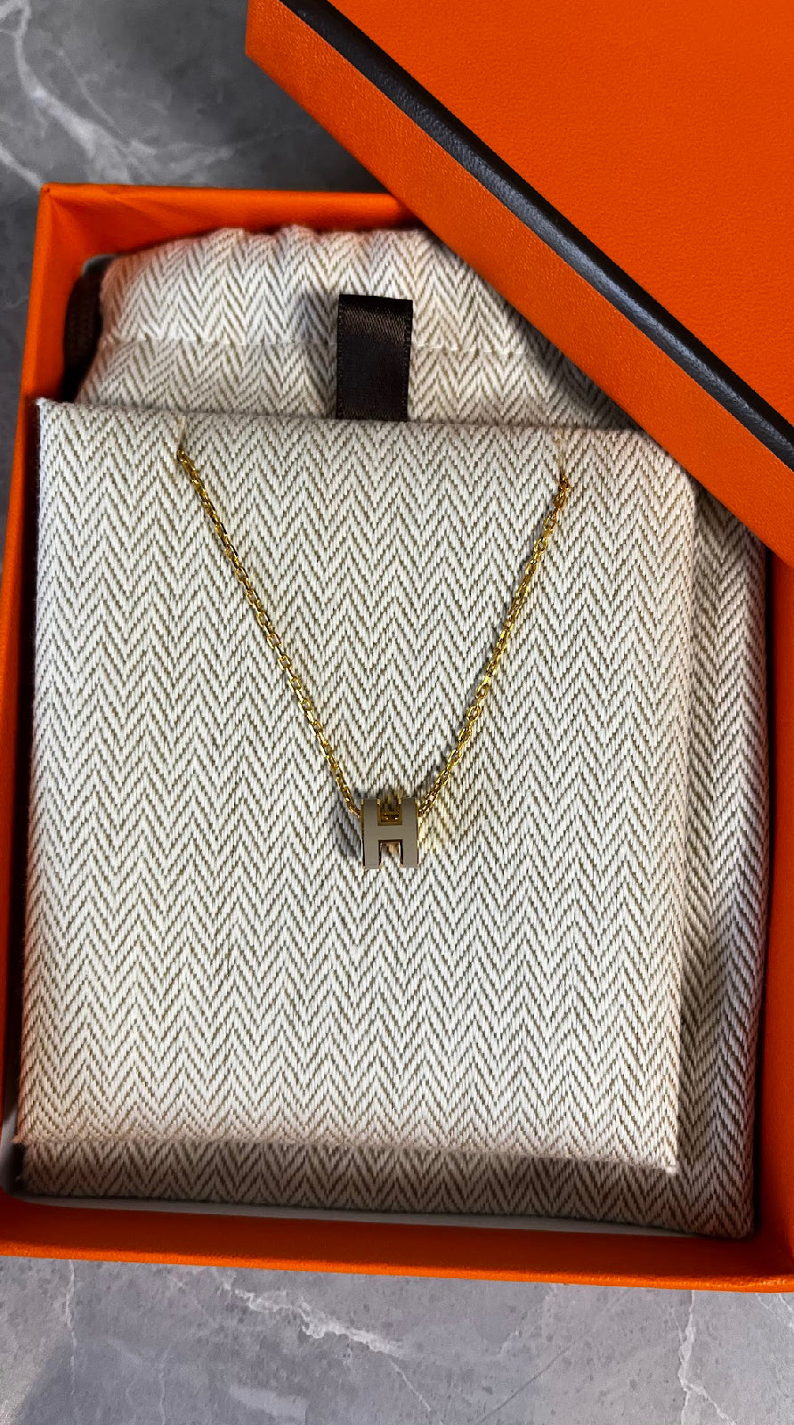 ポップHネックレス/マロングラッセ/ゴールド金具 #1342