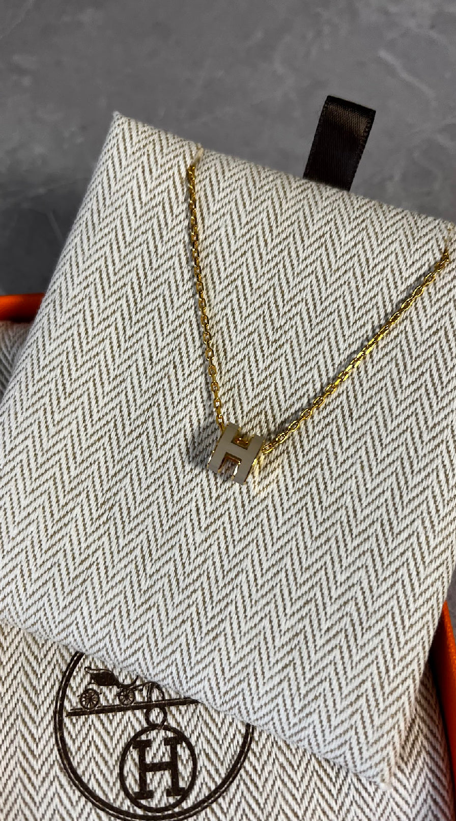 ポップHネックレス/マロングラッセ/ゴールド金具 #1342