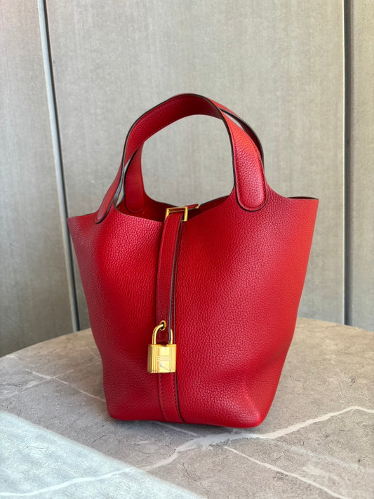 【HERMES】ピコタンロックPM/ルージュカザック/ゴールド金具 #778