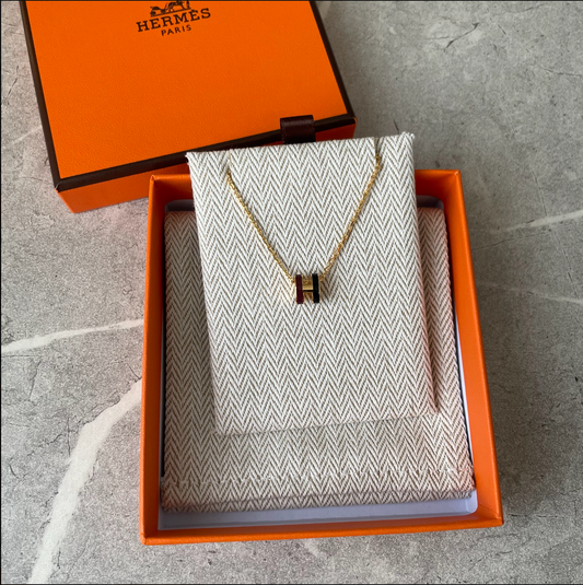 HERMES　ポップHネックレス　ミニ　ロカバール・ノワール×ルージュアッシュ・イエローゴールド　＃2612