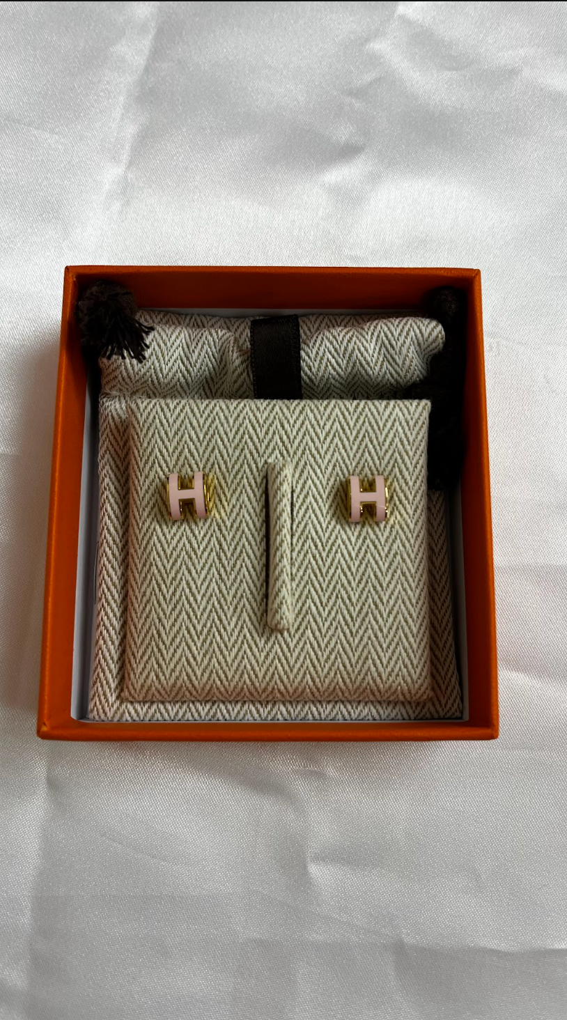 HERMES　ポップHピアス　ミニ　ローズトラジェ×ゴールド金具　＃2513