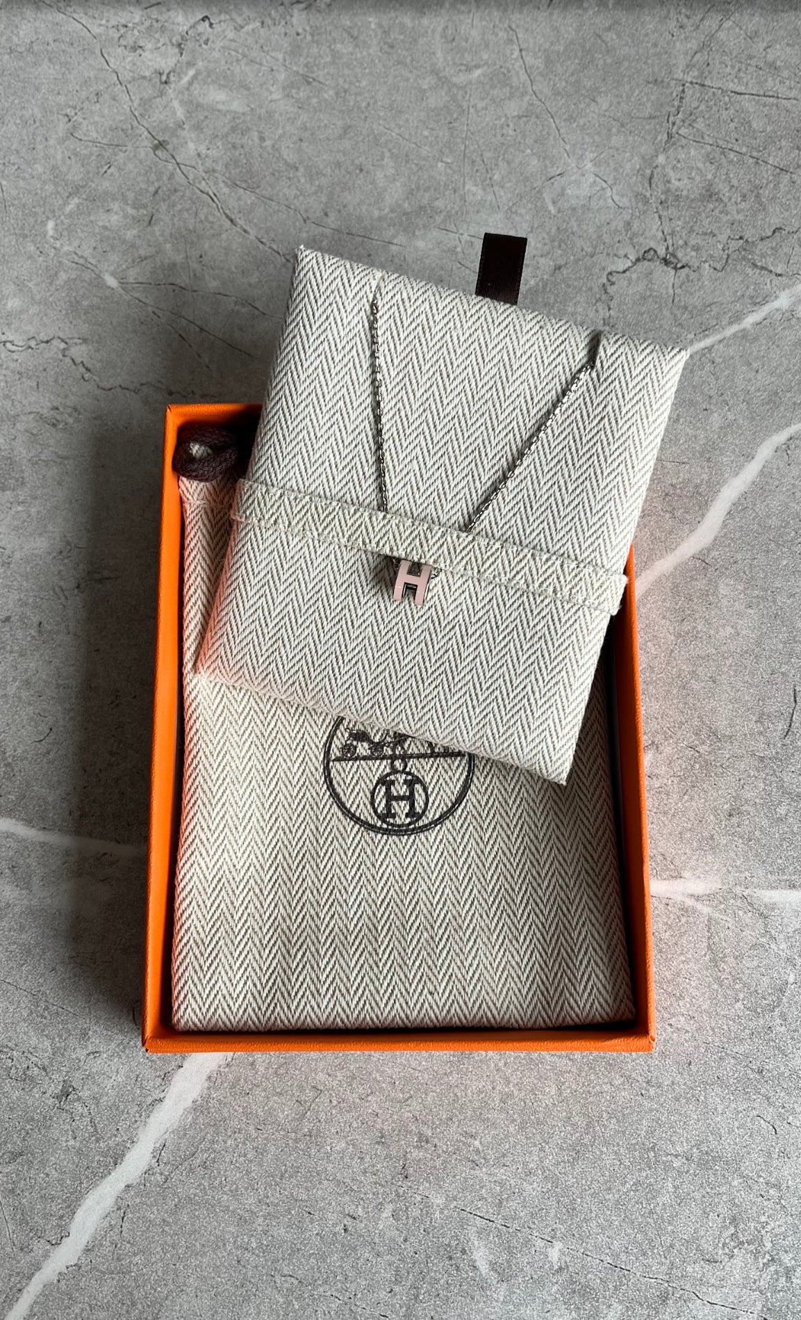 HERMES ポップHネックレス　ローズドラジェ/シルバー#1001