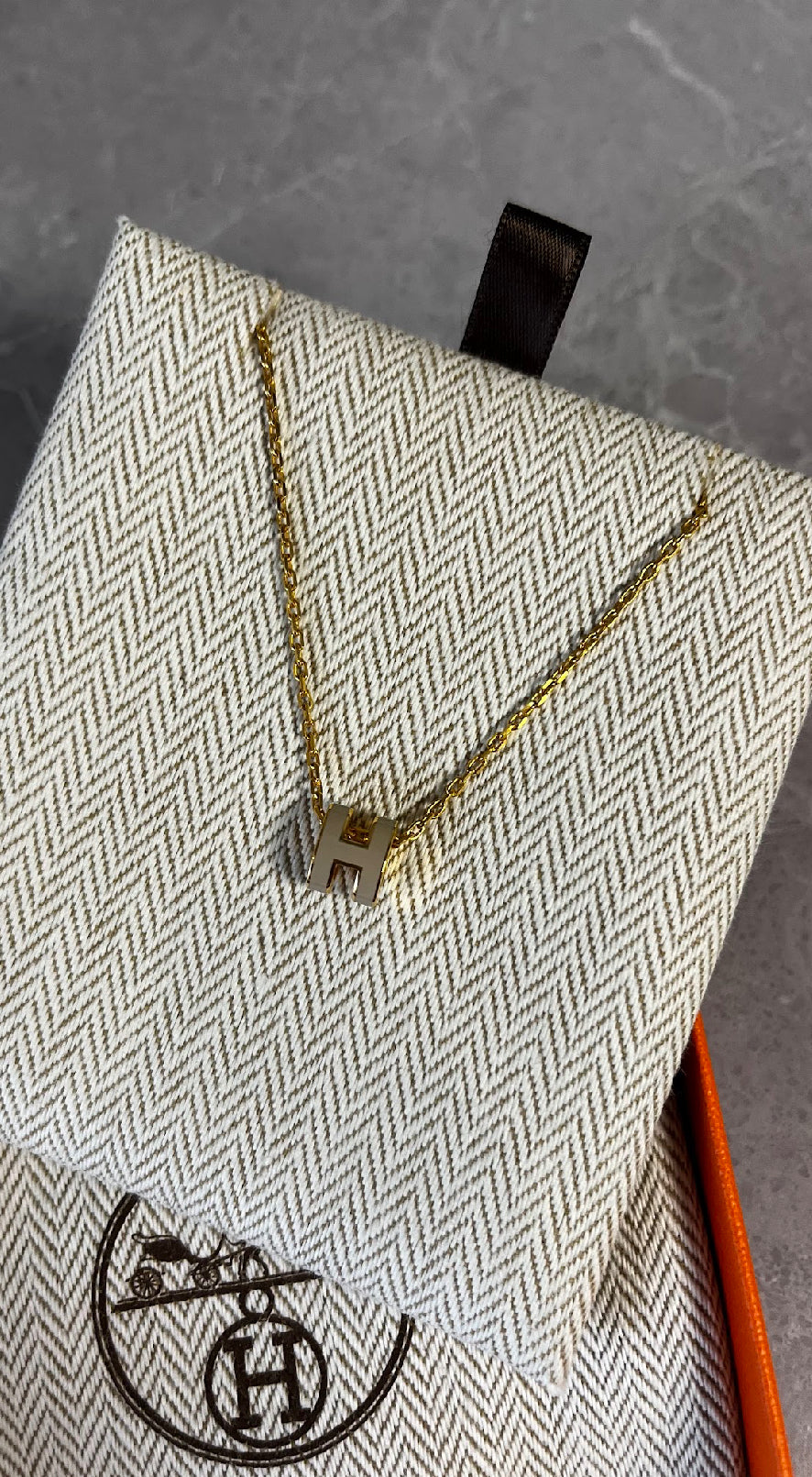 ポップHネックレス/マロングラッセ/ゴールド金具 ＃1342