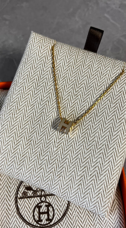 ポップHネックレス/マロングラッセ/ゴールド金具 ＃1342