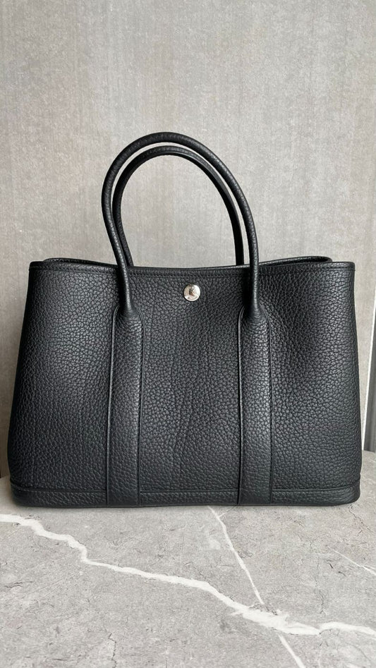 エルメス ガーデンパーティー オールレザー ノワール シルバー金具 #2073